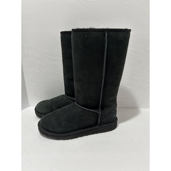 UGG BLACK CLASSIC TALL II SUEDE SHEEPSKIN WINTER BOOTS, WOMEN size 5 - Picture 1 of 6